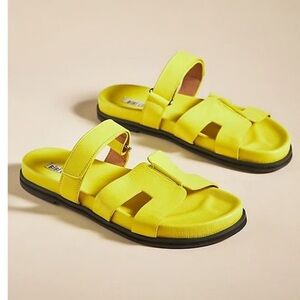 NWOB Bibi Lou Yellow leather colorful Cutout Slide Sandals Size 40/9.5